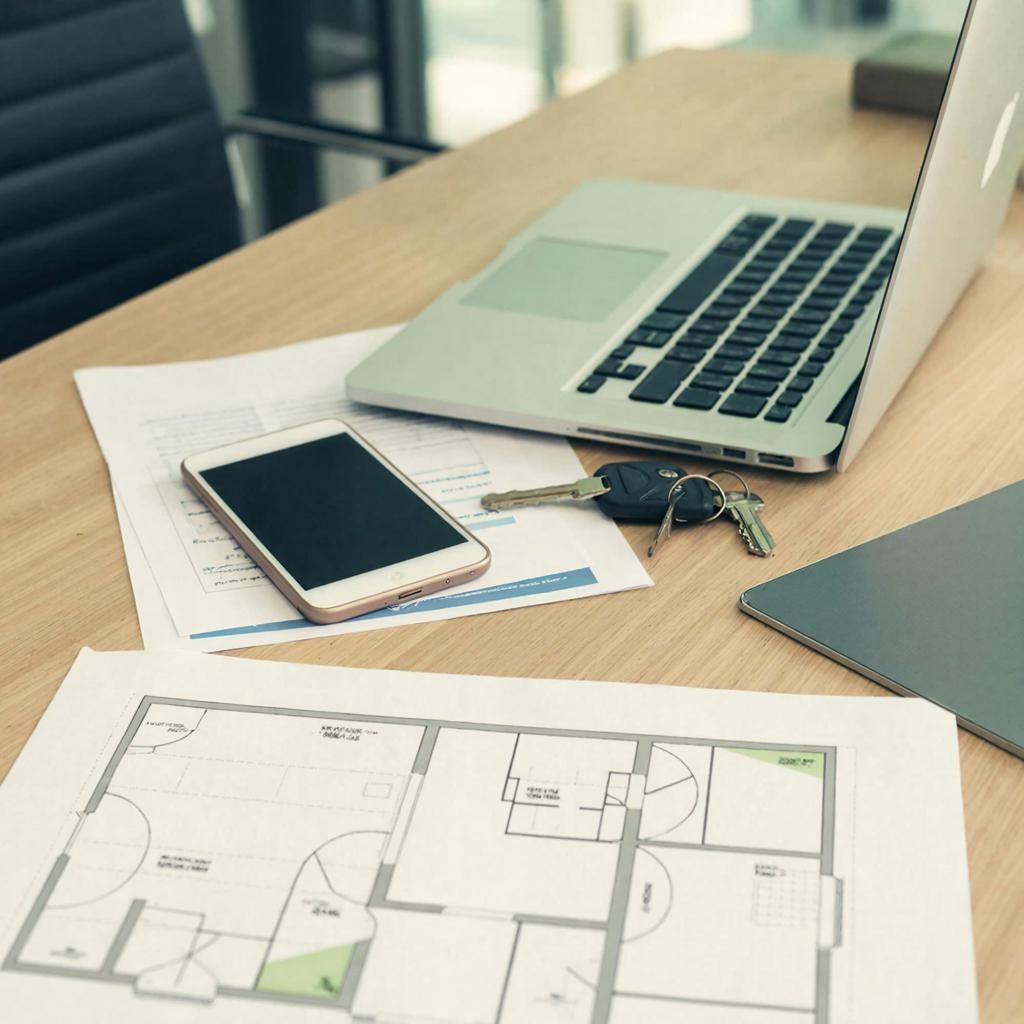 Документы, ноутбук и ключи на столе